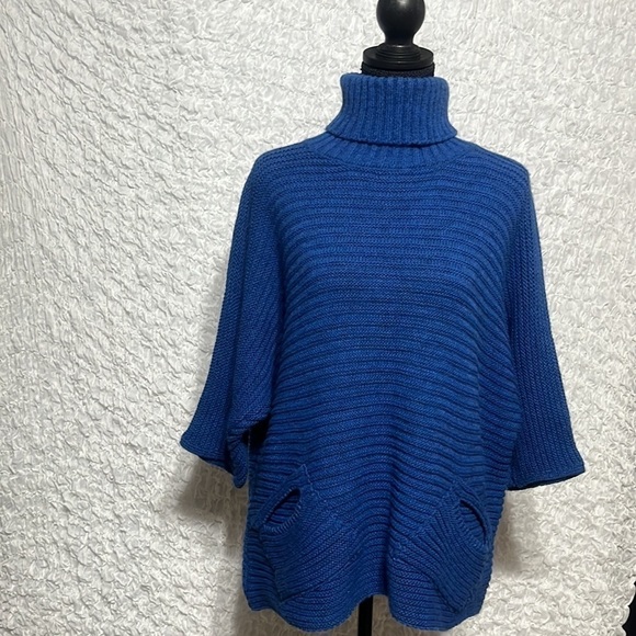 Brand Bazar Blue Turtle Neck Sweater Wool Alpaca Blend 3/4 Sleeve Size ONE SIZE - Picture 5 of 10